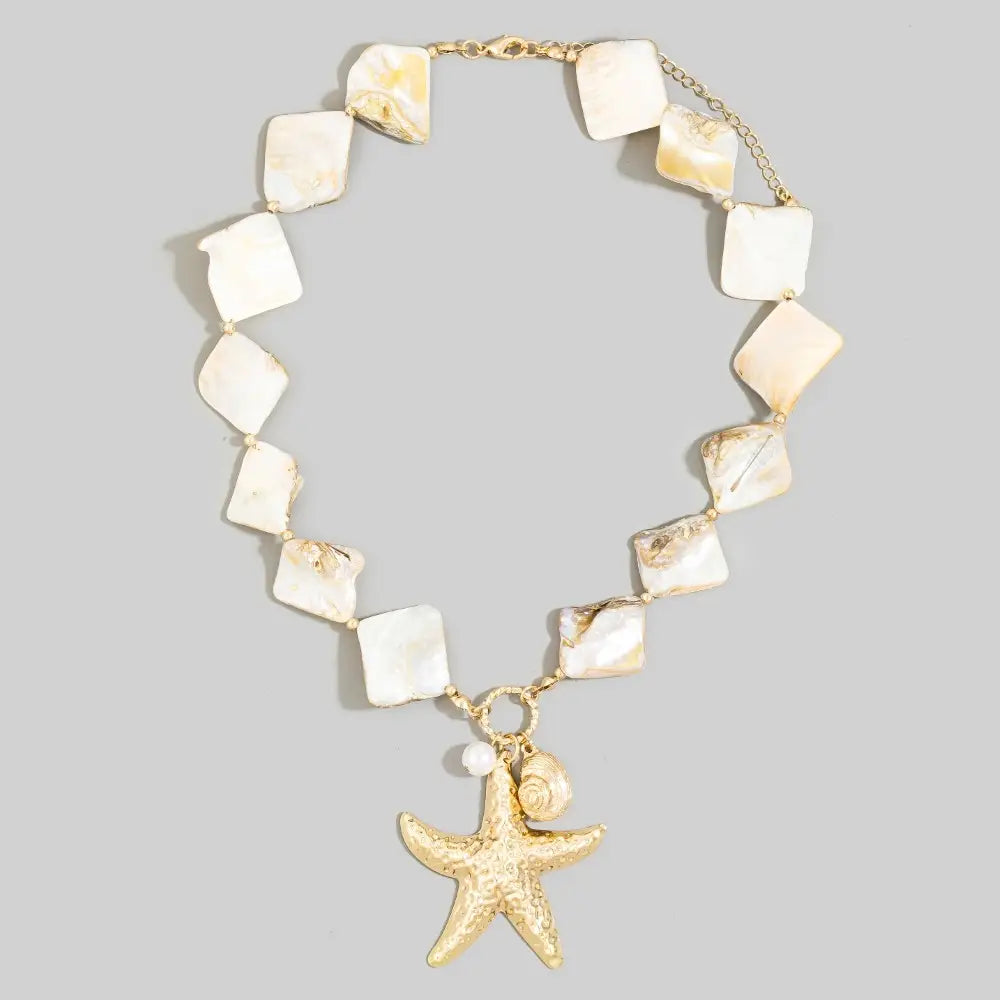 STARFISH AND PEARL DROP NECKLACE-GOLD