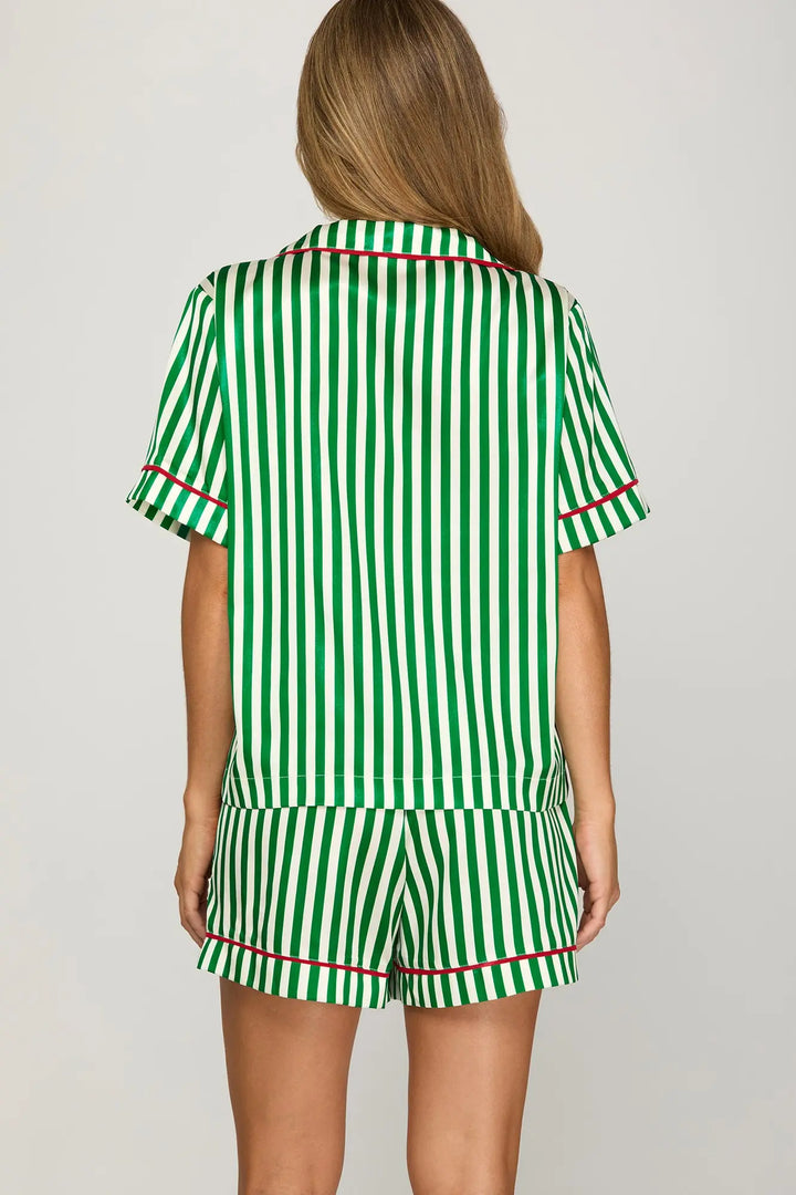 STRIPED SATIN PJ SHORT-GREEN