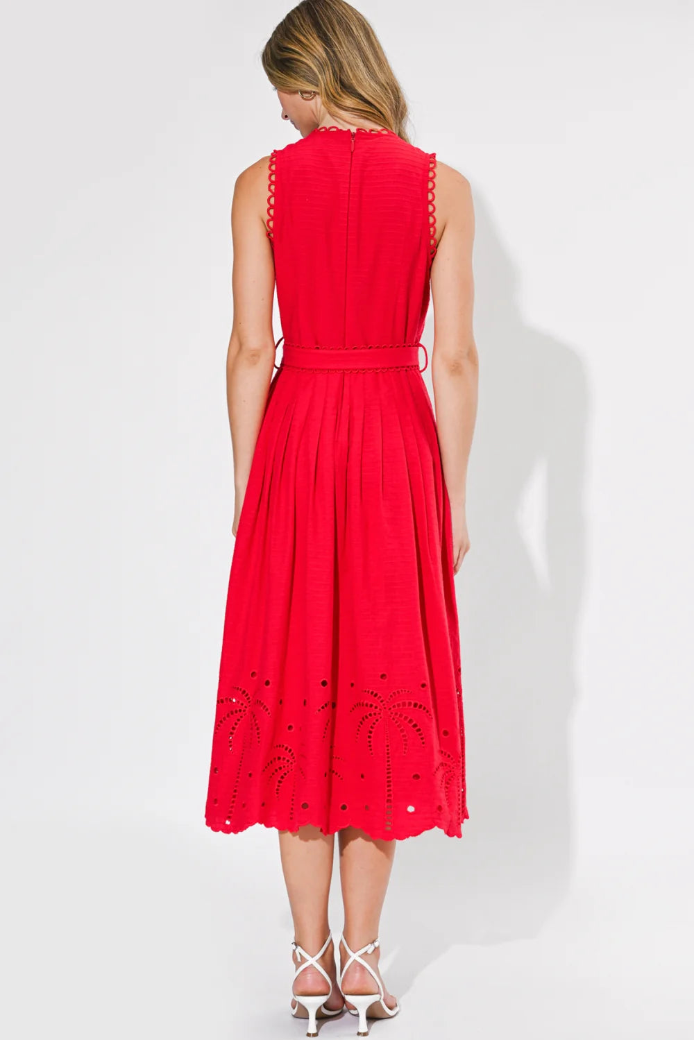 NEVE EMBROIDERED MIDI DRESS-RED