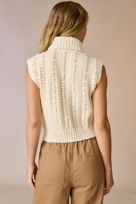 WILLOW TURTLE NECK TEXTURED KNIT VEST-CREAM