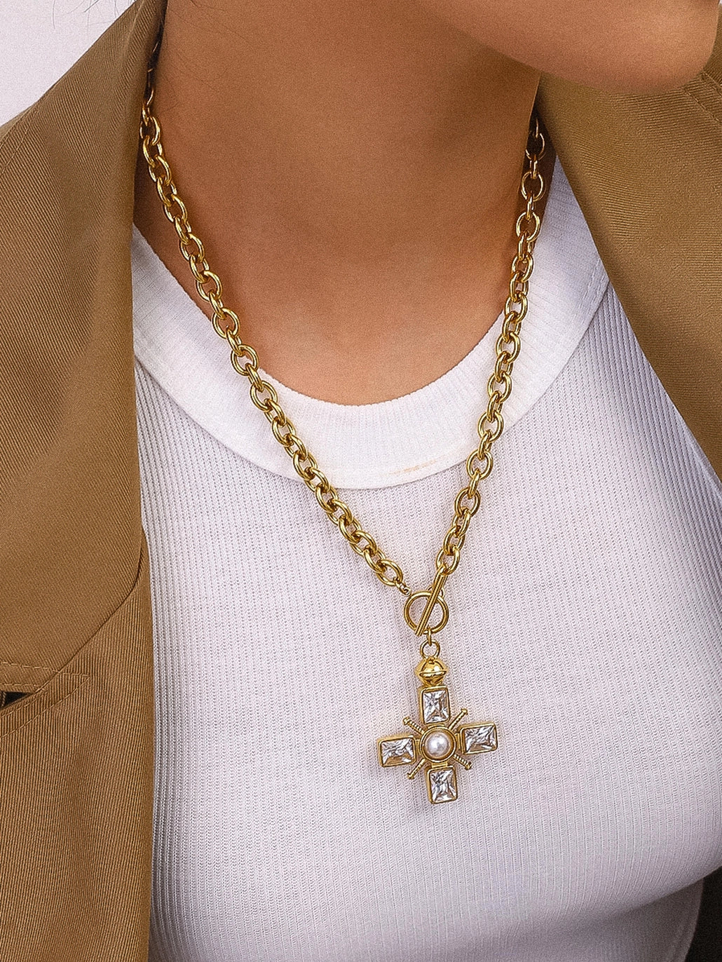 PATRICE 18K GOLD CROSS NECKLACE