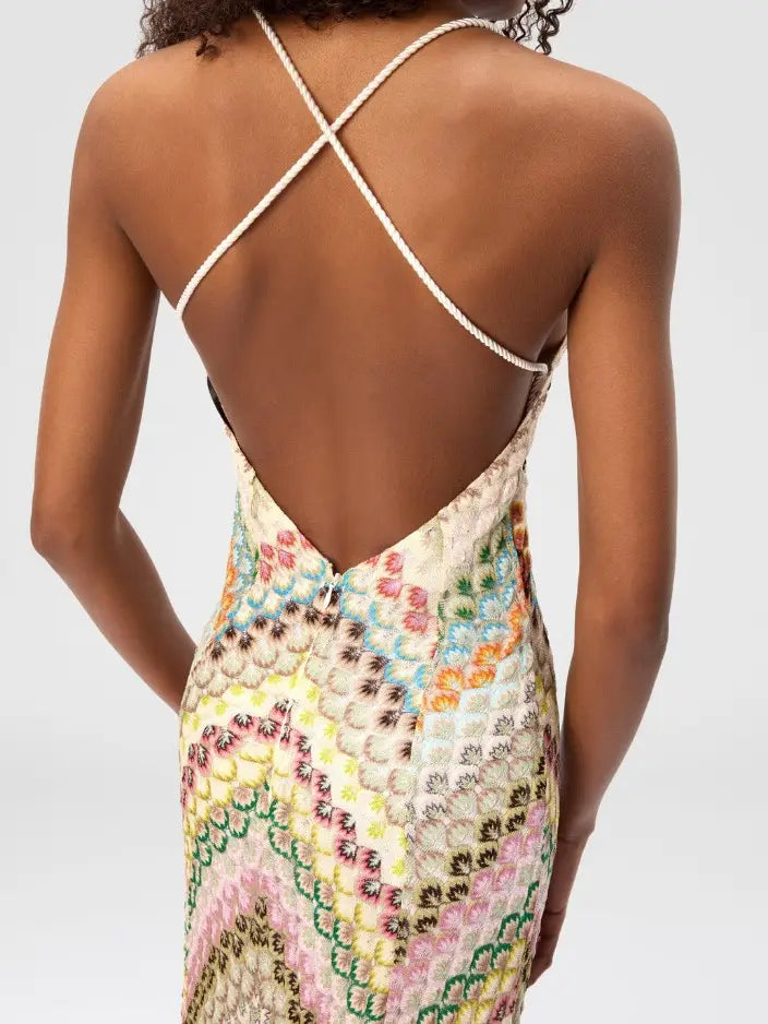 CROCHET STRIPED MAXI DRESS-MULTI