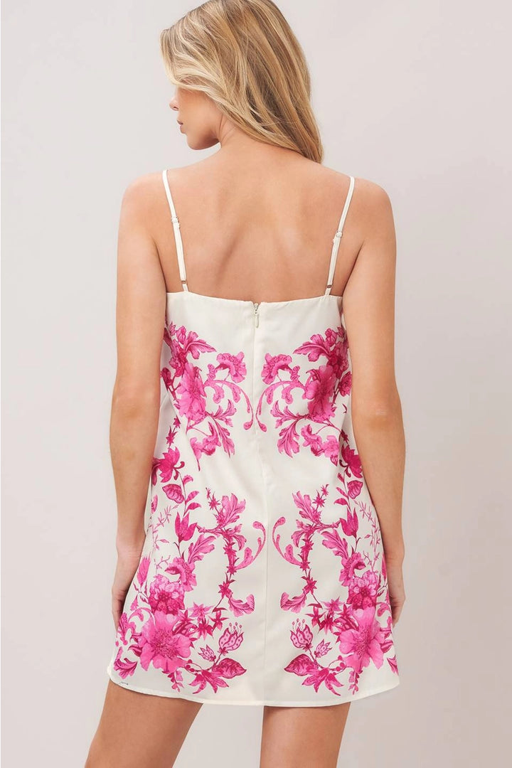 FLORAL WOVEN MINI DRESS-IVORY/PINK