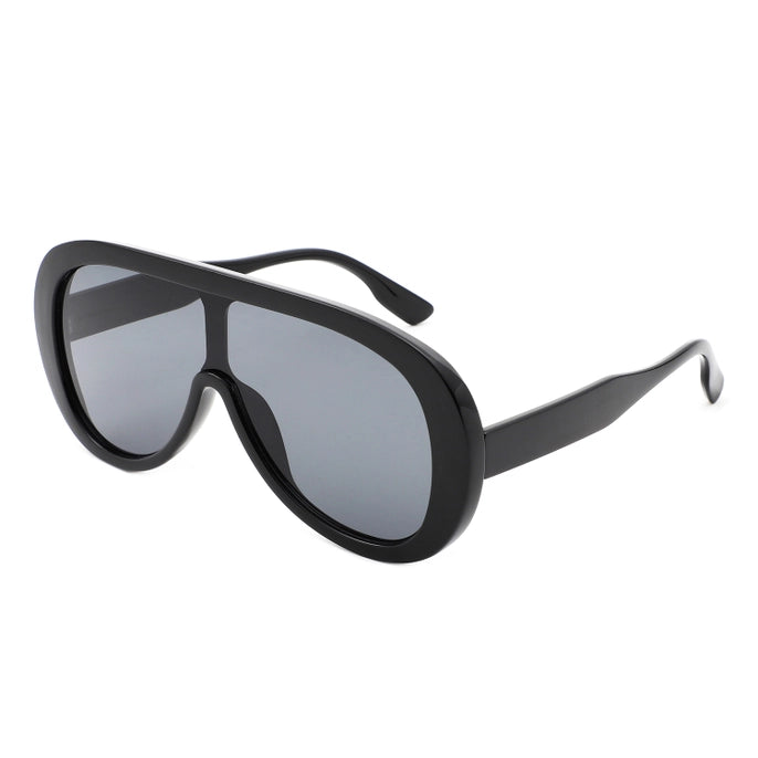 OVERSIZED BOLD AVIATOR RETRO ROUND SUNGLASSES-BLACK