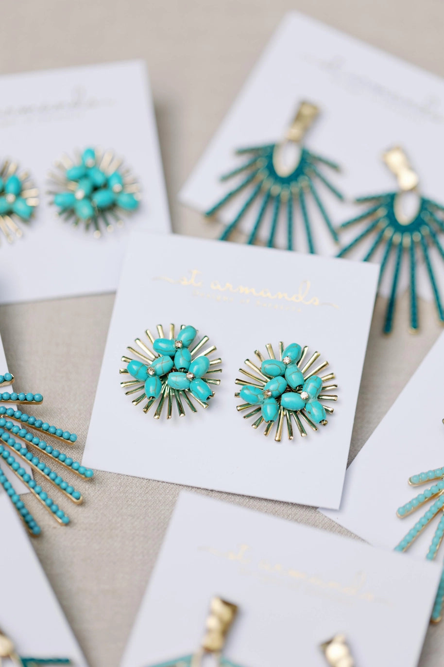 TURQUOISE SUNBURST STATEMENT EARRINGS