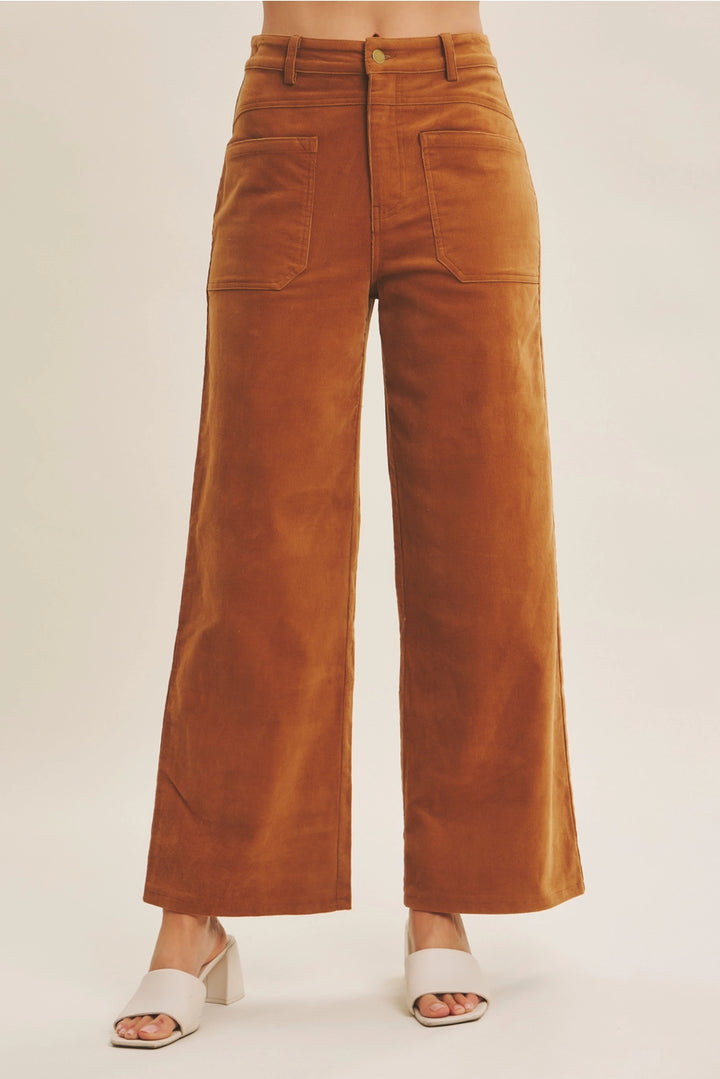 CORDUROY WIDE LEG PANT-MOCHA