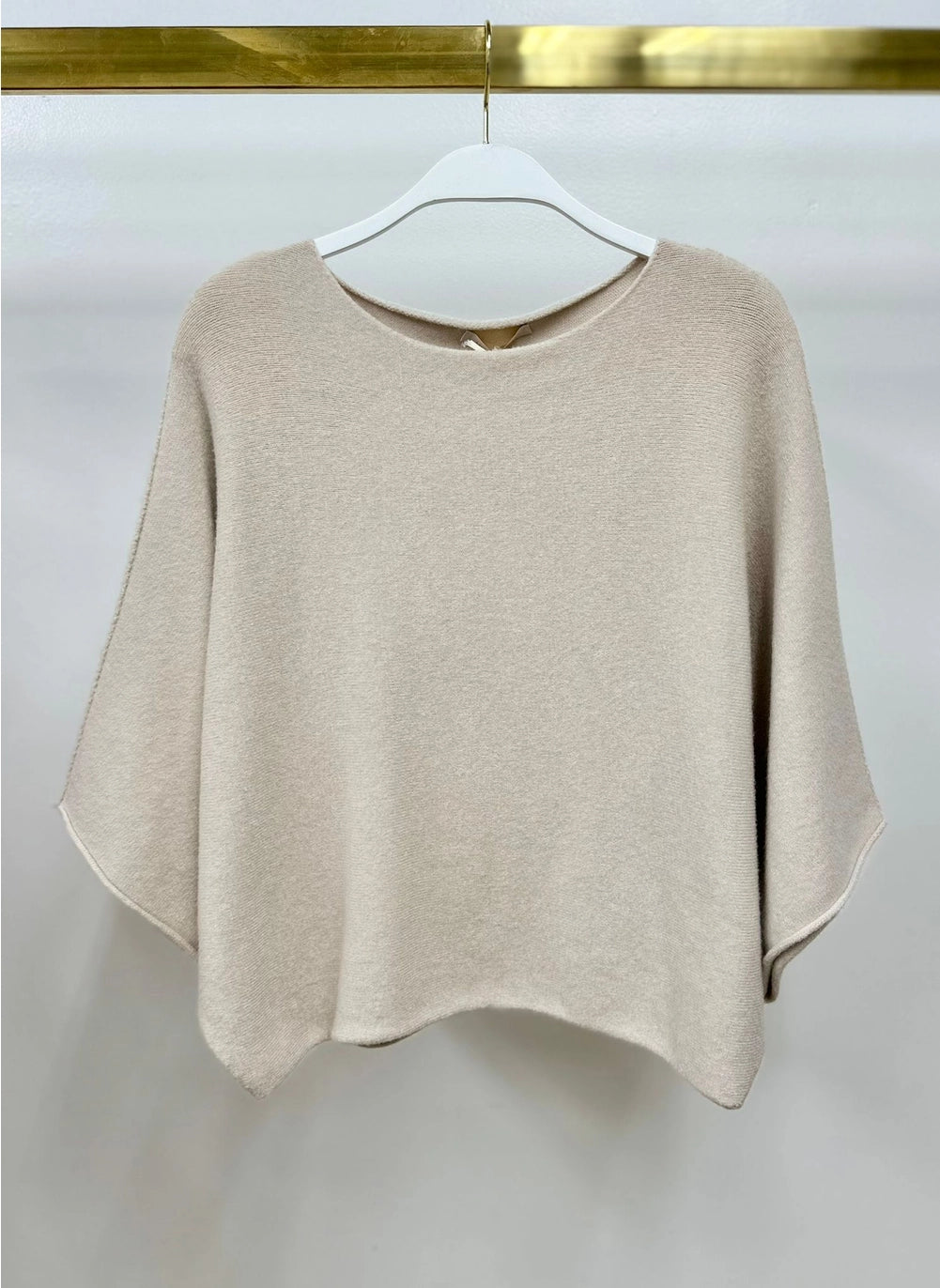 CREW NECK BATWING SLEEVE KNIT TOP-CLASSIC BEIGE