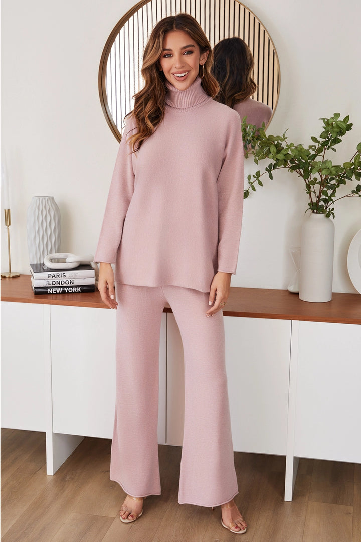 ITALIAN KNIT CASUAL FIT TURTLENECK TOP-BLUSH