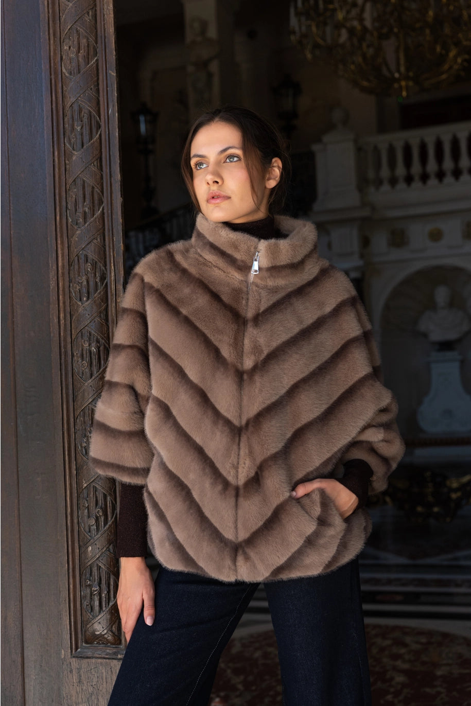 COPENHAGEN FAUX FUR CAPE JACKET-TAUPE