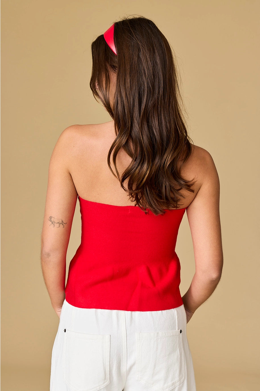 ELLIE STRAPLESS KNIT PEPLUM-RED