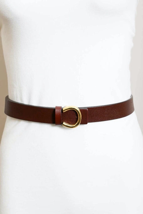 MINIMALIST GOLD HORSESHOE BELT-BROWN