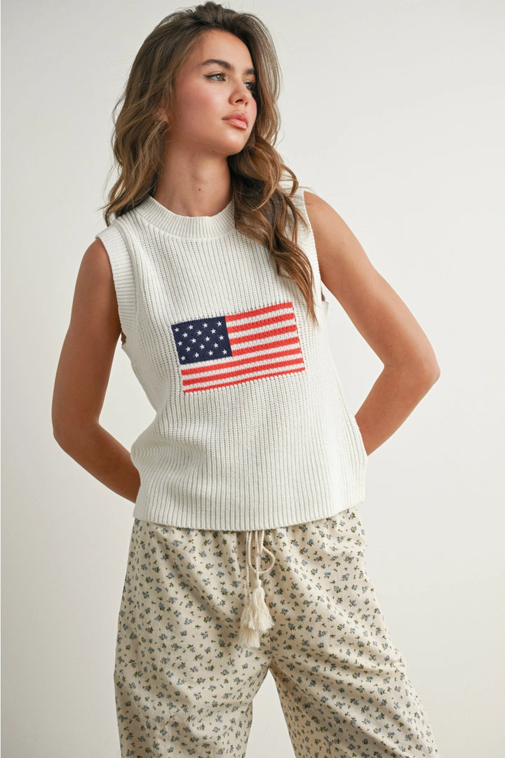 FLAG PRINT KNITTED TANK TOP-IVORY/MULTI