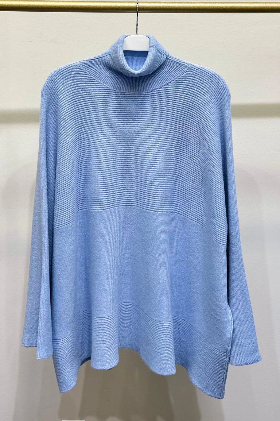 RELAXED WIDE SLEEVE TURTLENECK SWEATER-SKY BLUE