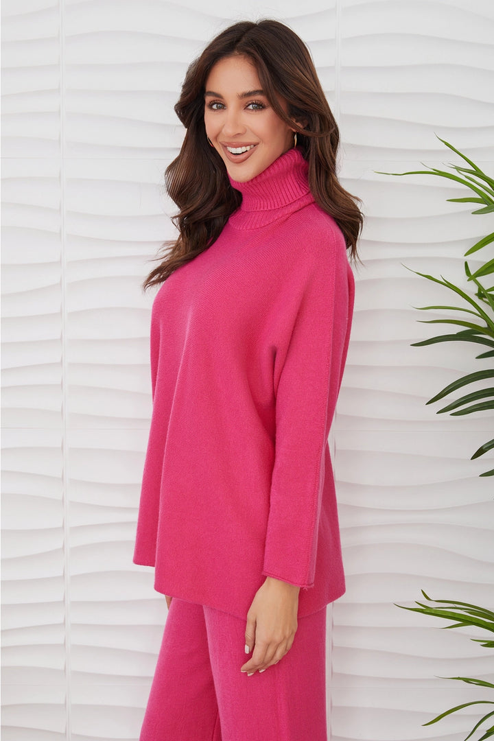 ITALIAN KNIT CASUAL FIT TURTLENECK TOP-FUCSHIA
