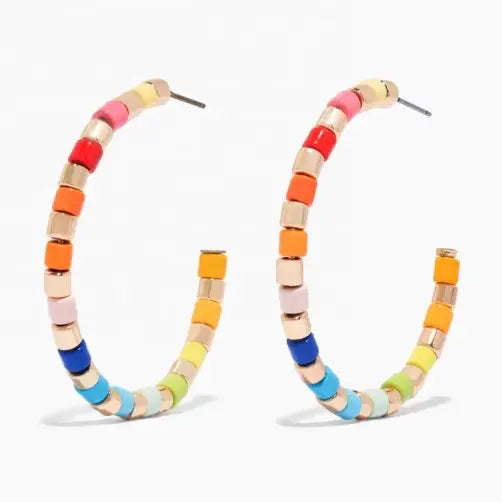 MULTI COLORED RAINBOW BEADED HOOPS
