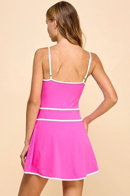 CONTRAST TRIM ATHLETIC DRESS-HOT PINK