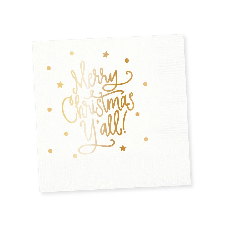 MERRY CHRISTMAS YA'LL NAPKINS-WHITE/GOLD
