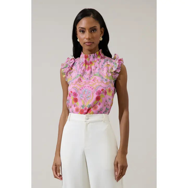 RAMSIE FLORAL ZOIE TOP-CREAM/PINK/MULTI