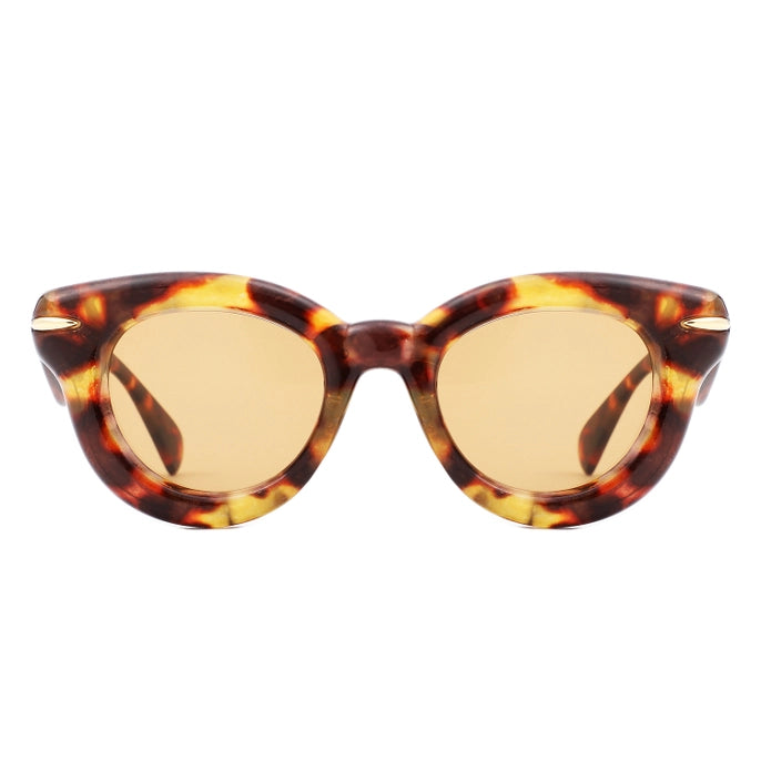 THICK FRAME RETRO CIRCLE SUNGLASSES-TORTOISE