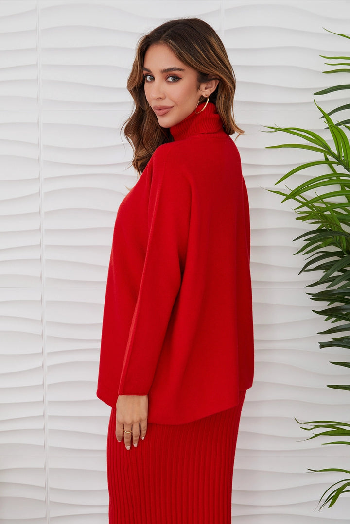 ITALIAN KNIT CASUAL FIT TURTLENECK TOP-RED