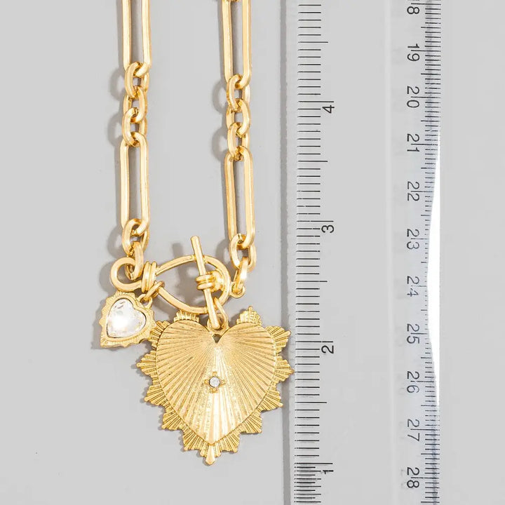 DOUBLE HEART PENDANT OVAL CHAIN-VINTAGE GOLD