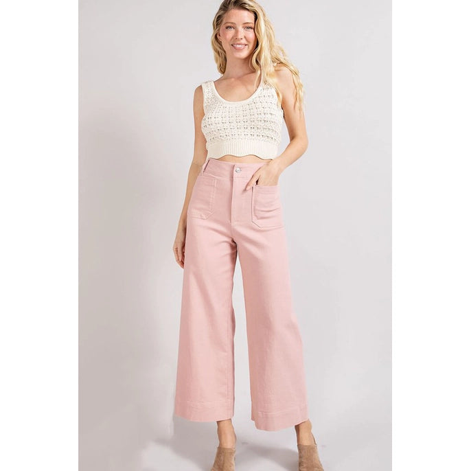 WASHED SOFT COTTON FLARE PANT-DUSTY PINK