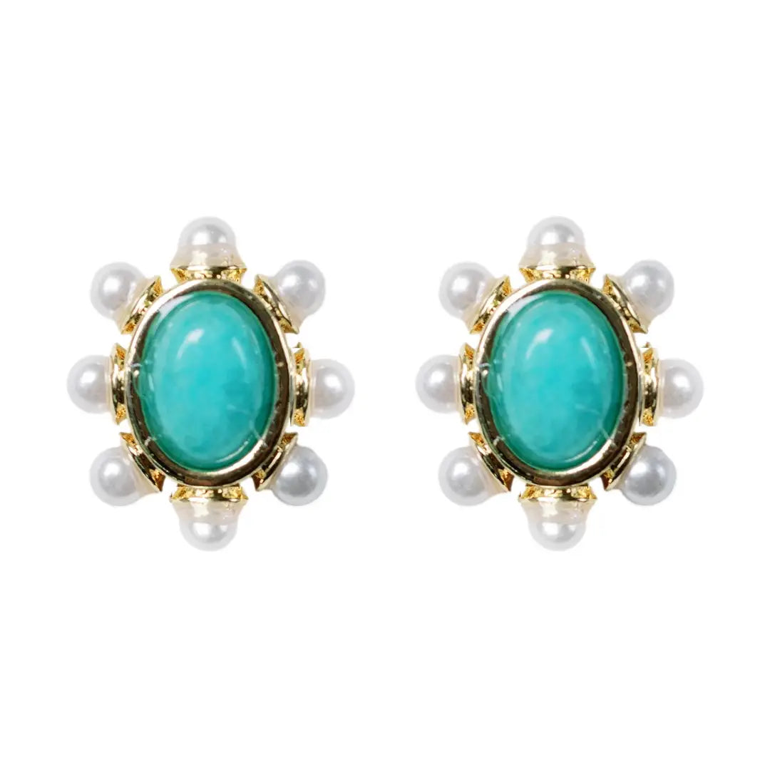 TURQUOISE AND PEARL STUD EARRINGS