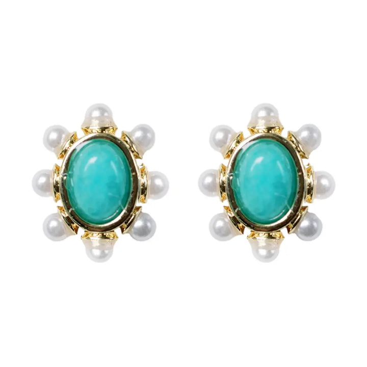 TURQUOISE AND PEARL STUD EARRINGS