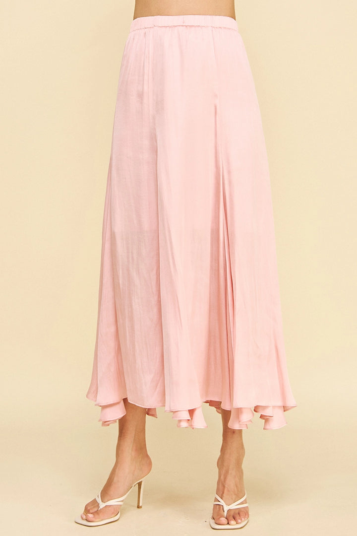 RUFFLED HEM MIDI SKIRT-PINK