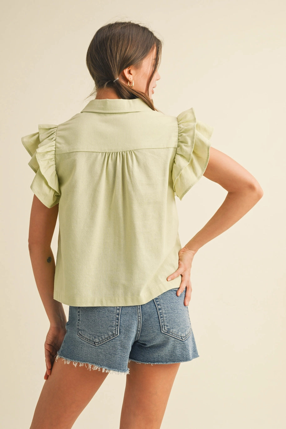 EMBROIDERED CUT OUT TOP-SAGE LIME
