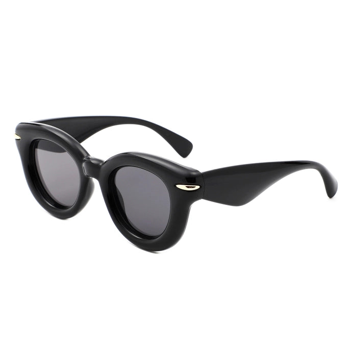 THICK FRAME RETRO CIRCLE SUNGLASSES-BLACK