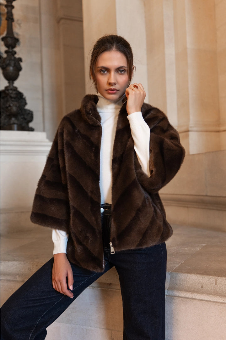 COPENHAGEN FAUX FUR CAPE JACKET-CHOCO