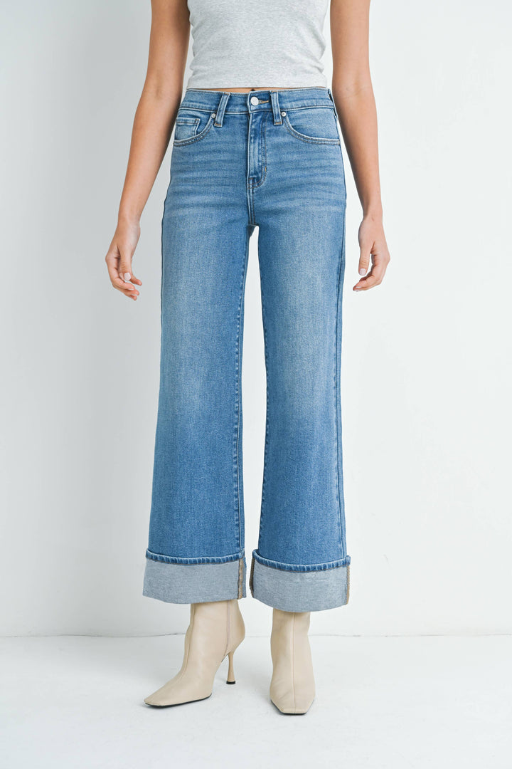 CUFFED PALLAZO-MEDIUM DENIM