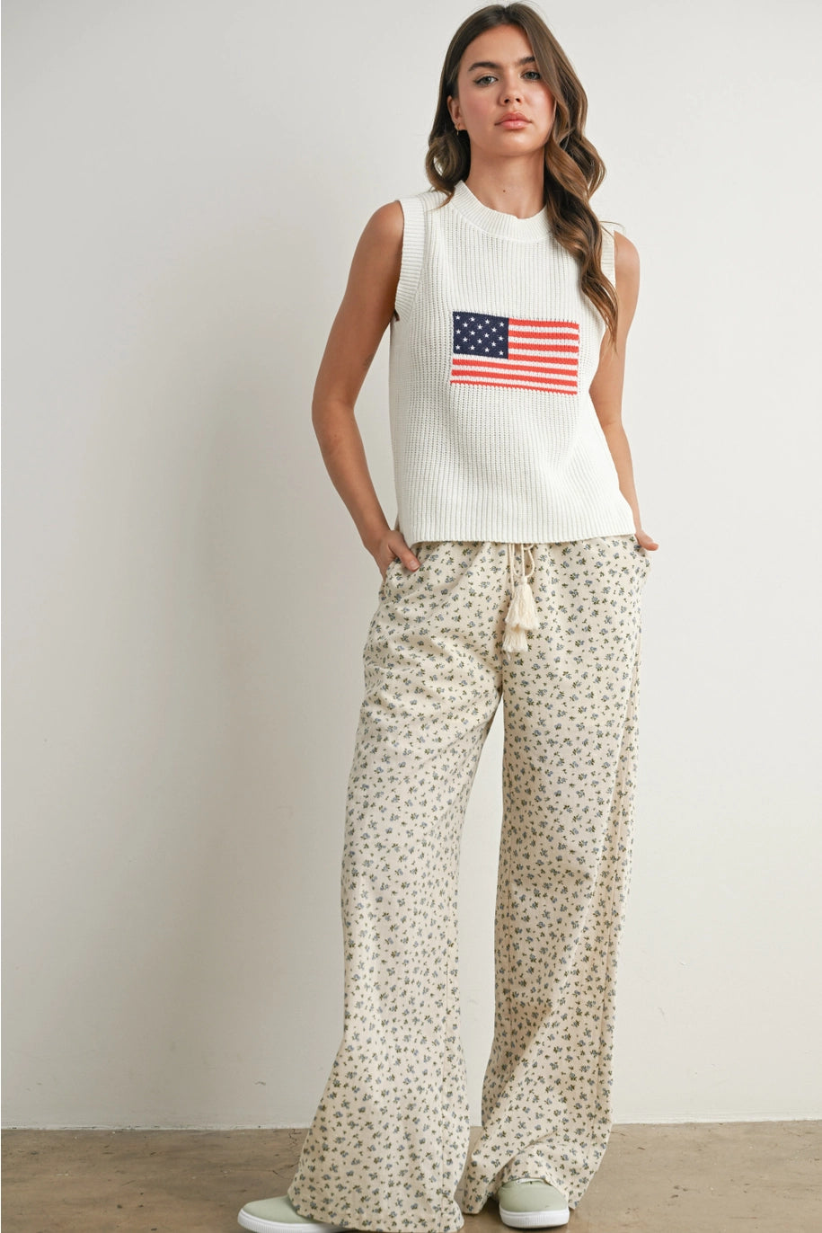FLAG PRINT KNITTED TANK TOP-IVORY/MULTI