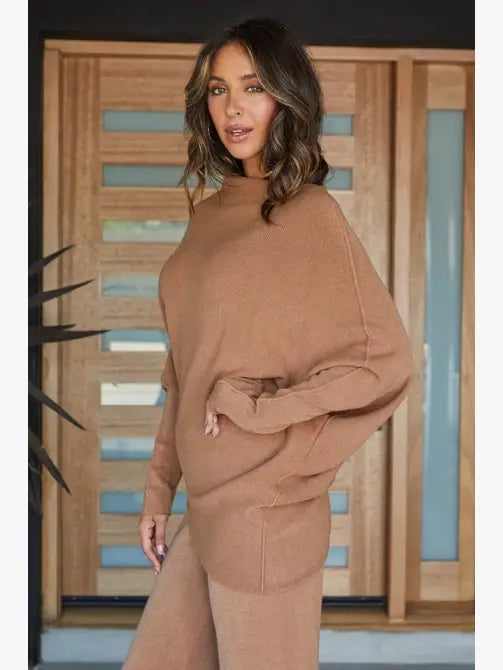 ASYMMETRICAL SWEATER-CARAMEL