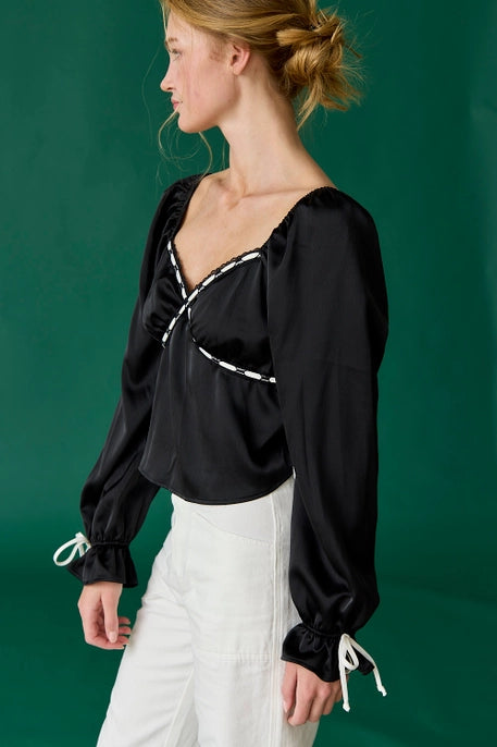 KIMBERLY SATIN BLOUSE-BLACK/IVORY