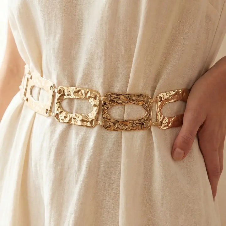 HAMMERED RECTANGLE CHAIN LINK BELT-GOLD