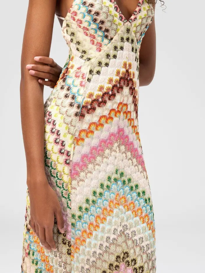 CROCHET STRIPED MAXI DRESS-MULTI