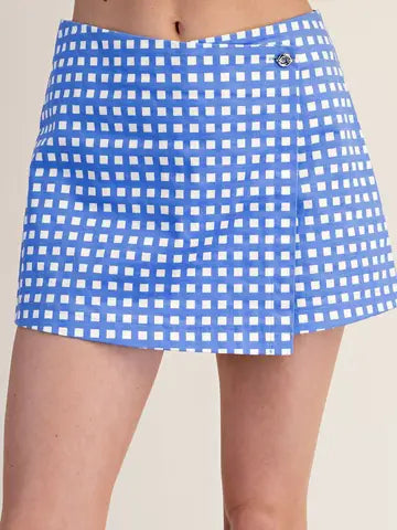 CHECKERED WRAP SKORT-BLUE