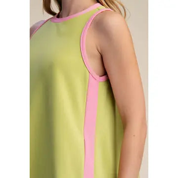 A LINE CONTRAST COLOR MINI DRESS-LIME