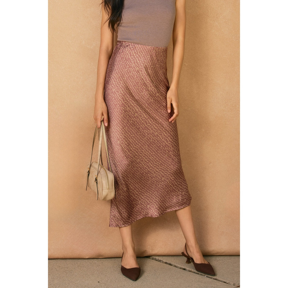 mauve patterned satin midi skirt