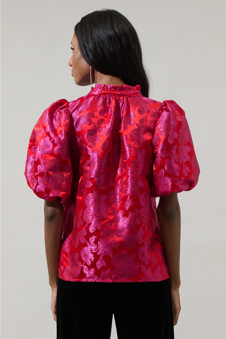 DUSON FLORAL JACQUARD TOP-PINK/RED
