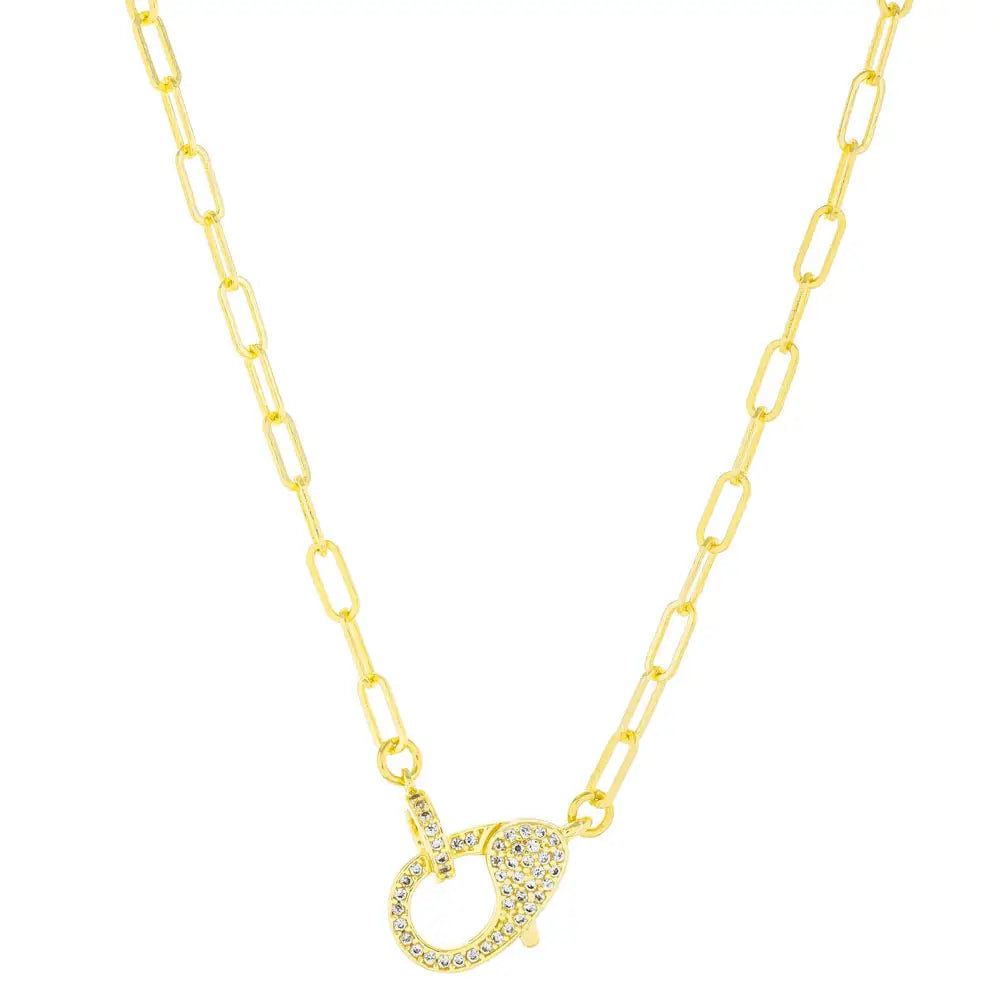 CZ PLATED CLASP NECKLACE-GOLD