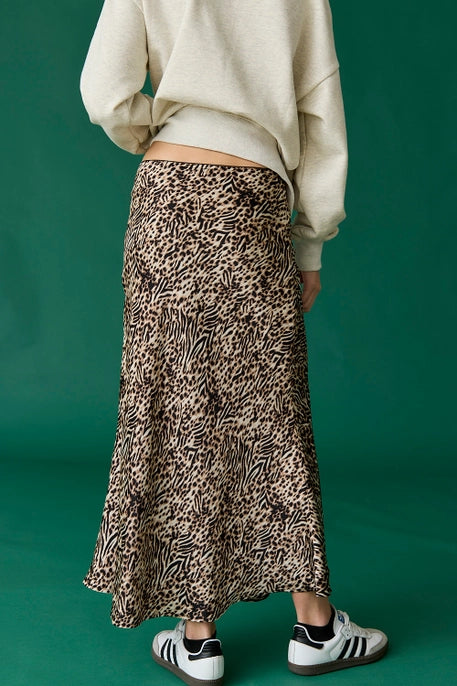 IRIS LEOPARD MIDI SKIRT-TAN/BLACK