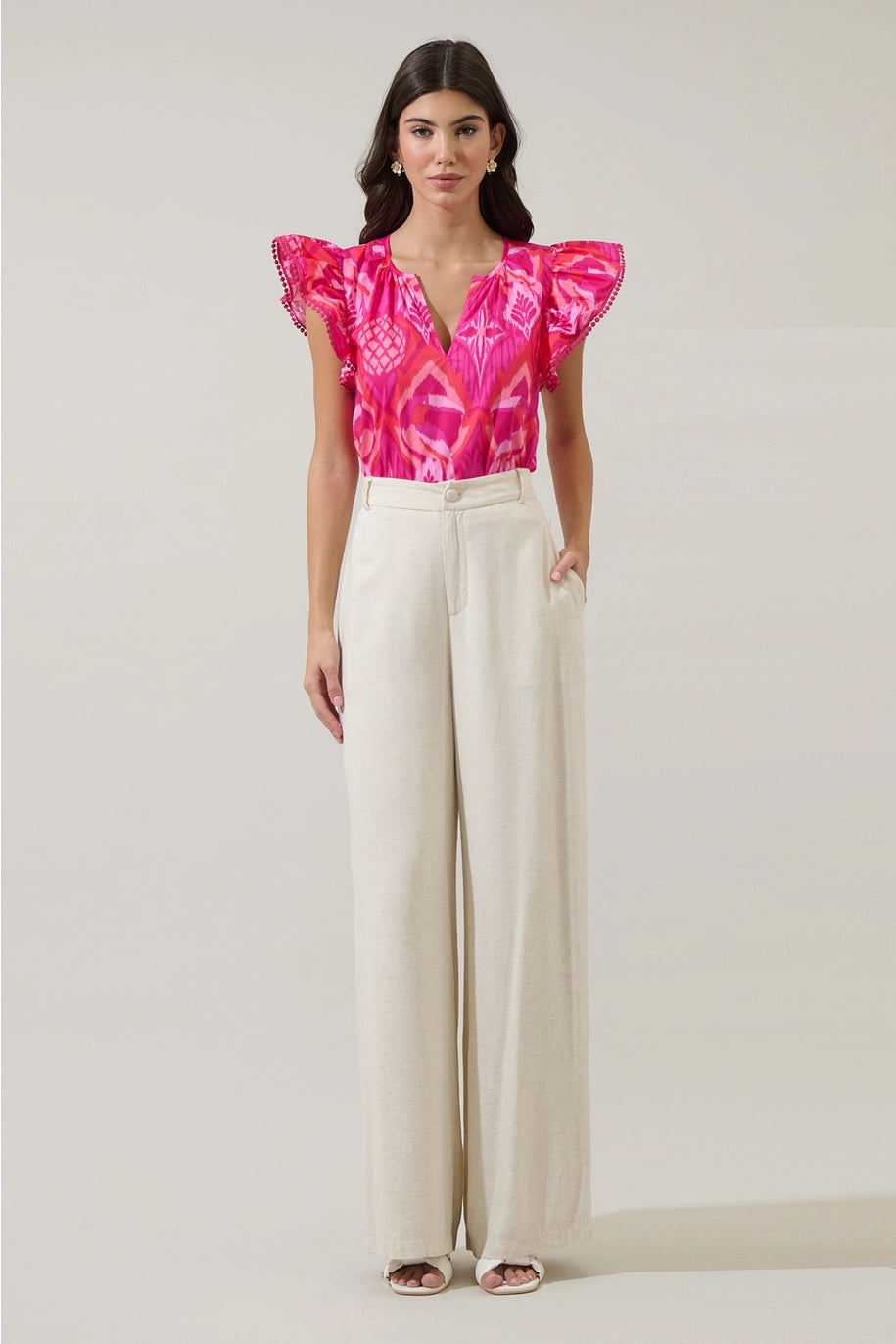 PRISSA IKAT CARYA POPLIN TOP-MAGENTA/CORAL