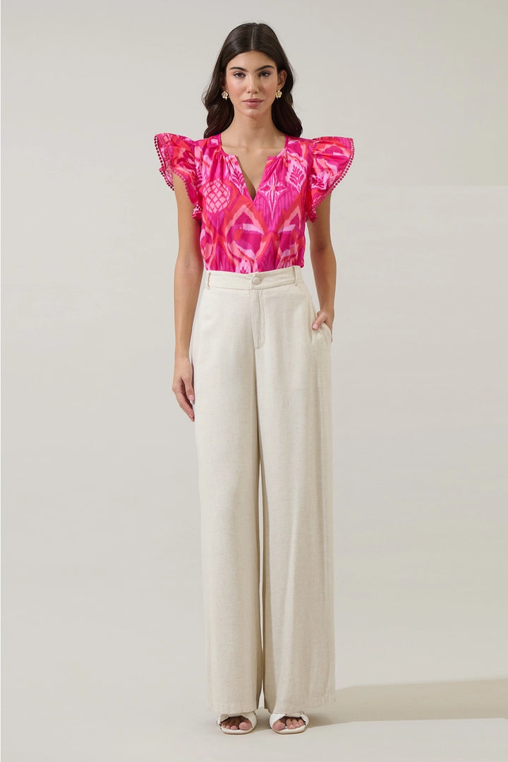 PRISSA IKAT CARYA POPLIN TOP-MAGENTA/CORAL