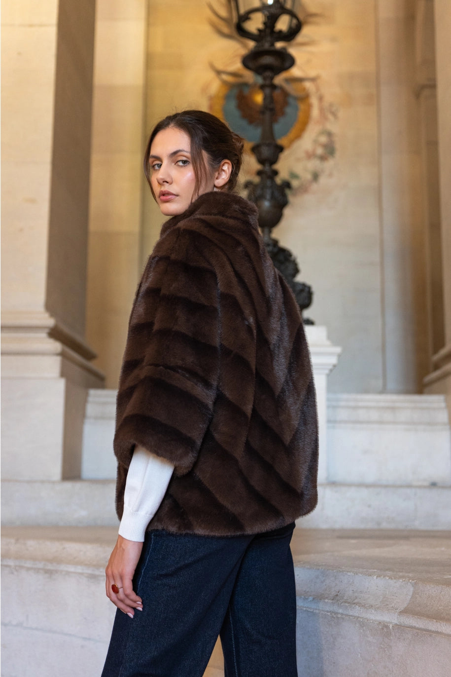 COPENHAGEN FAUX FUR CAPE JACKET-CHOCO