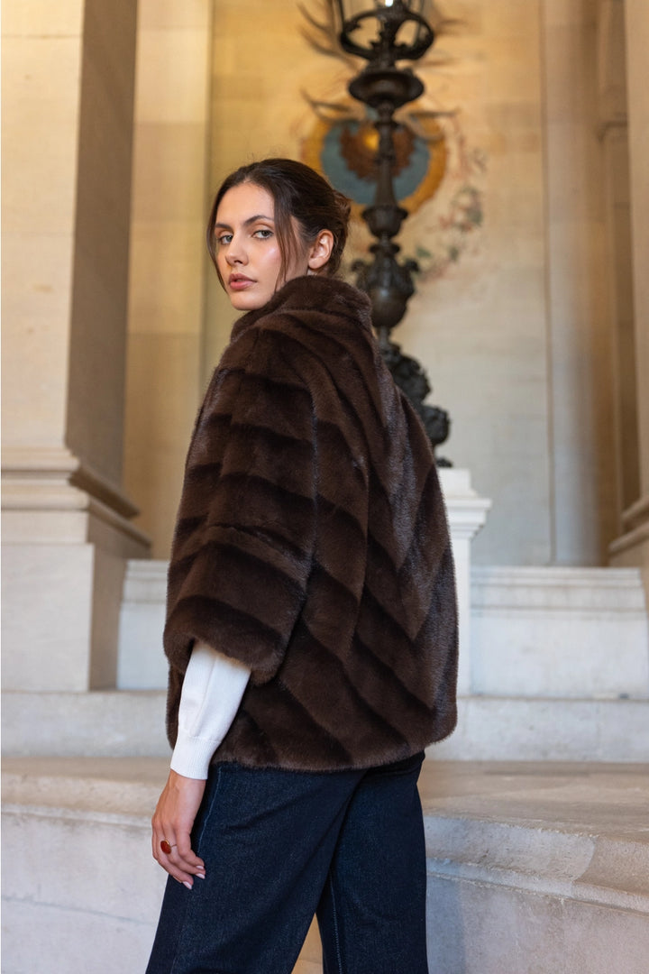 COPENHAGEN FAUX FUR CAPE JACKET-CHOCO