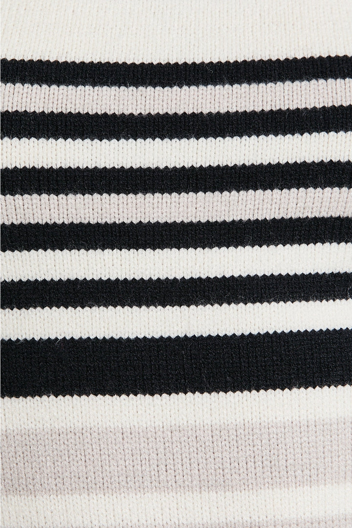 BELL SLEEVE STRIPED MINI SWEATER DRESS-BLACK/WHITE