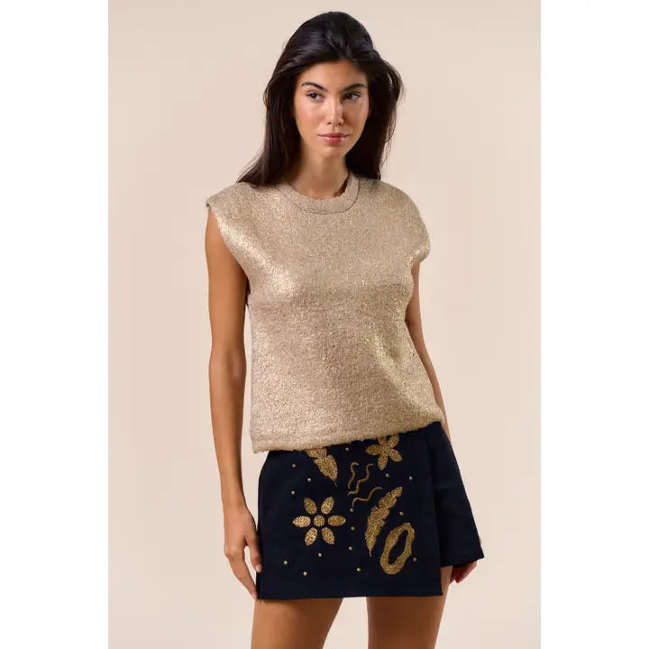 METALLIC SLEEVELESS SWEATER-GOLD